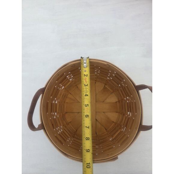 Longaberger Round Basket Leather Handles Medium 10” Diameter 2001 Handwoven - Picture 5 of 6